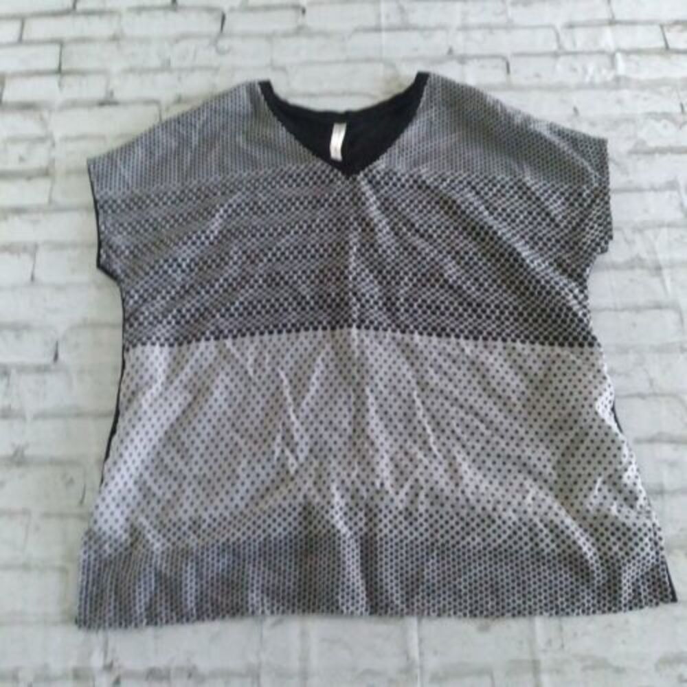 PerSeption Concept Top Womens Large Black White Polka Dot V Neck Blouse Career